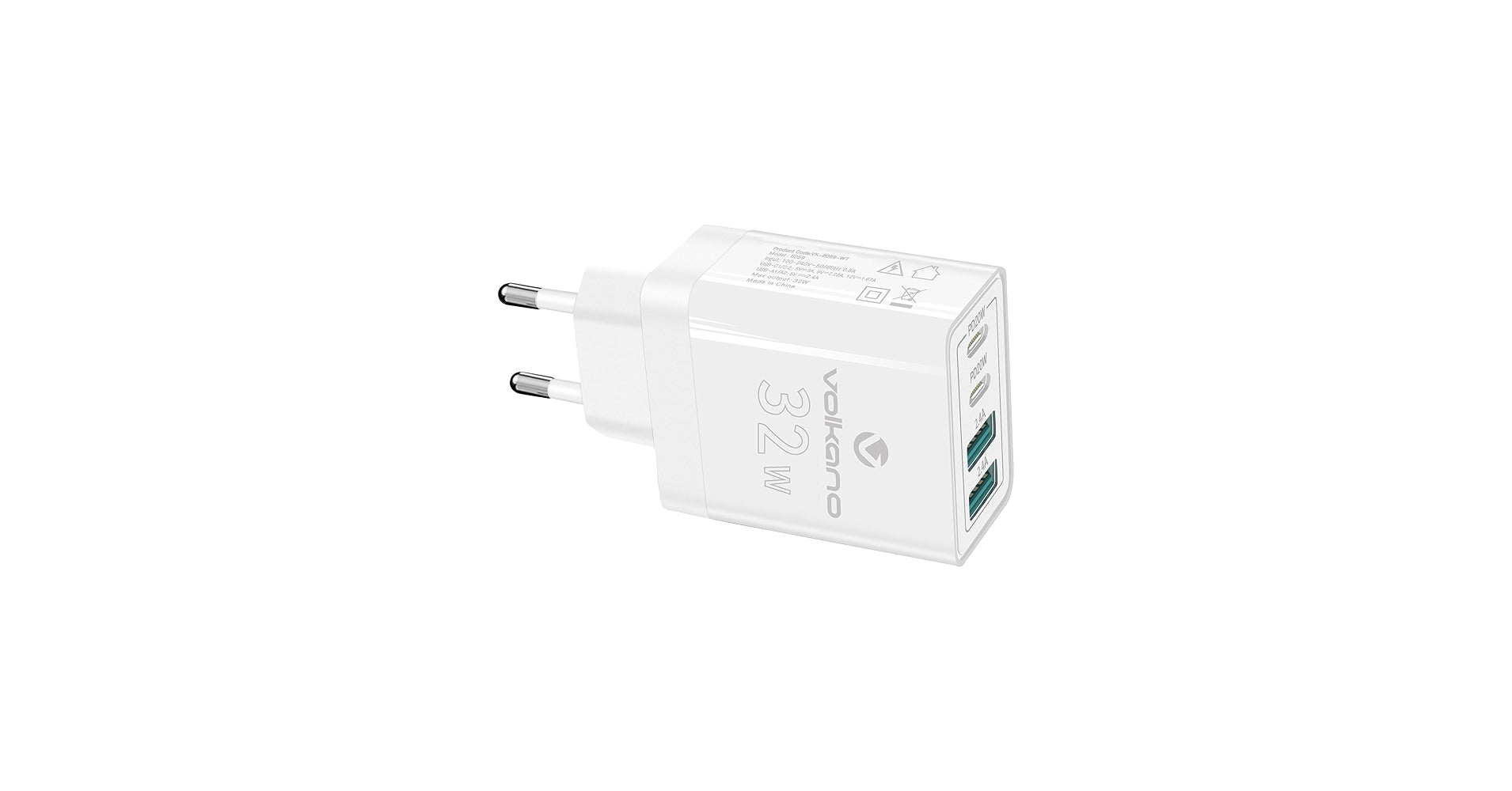 VK-8059-WT 35W 4 Port P.D. Wall Charger Quad