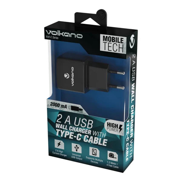 VK-50020-BK 2A USB Wall Charger & type-C Cable